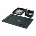 Black 4 Piece Leather Desktop Organizer Desk Set